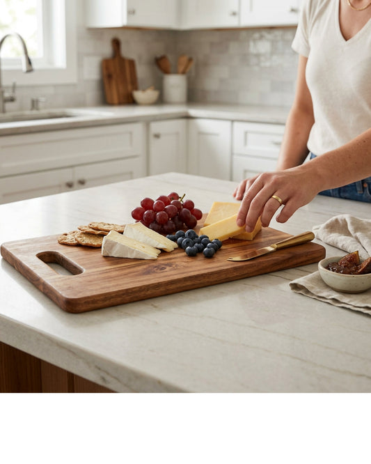 Tracse Acacia Wood Cutting Board 16 x 11 in with Handle for Kitchen