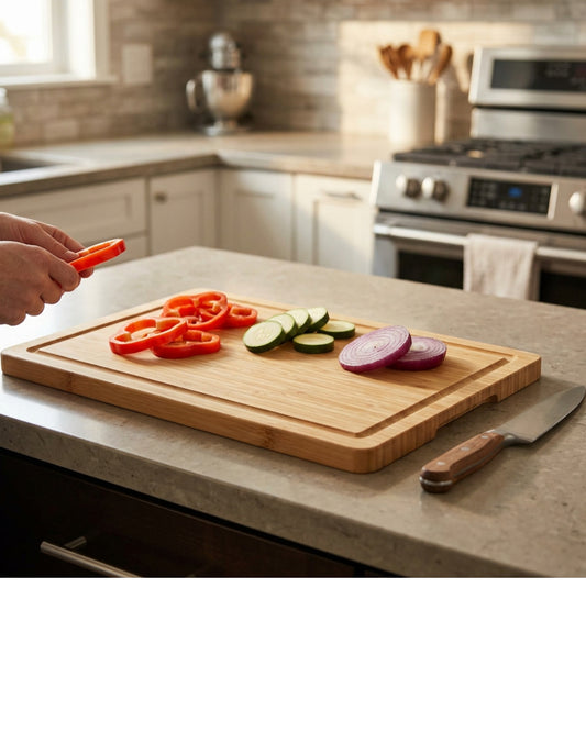 Tracse Natural Bamboo Cutting Board 15 x 10 in with Juice Groove for Kitchen