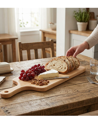 Tracse Natural Wood Paddle Serving Board (18 x 7 in) – Wooden Charcuterie & Bread Cutting Board with Handle
