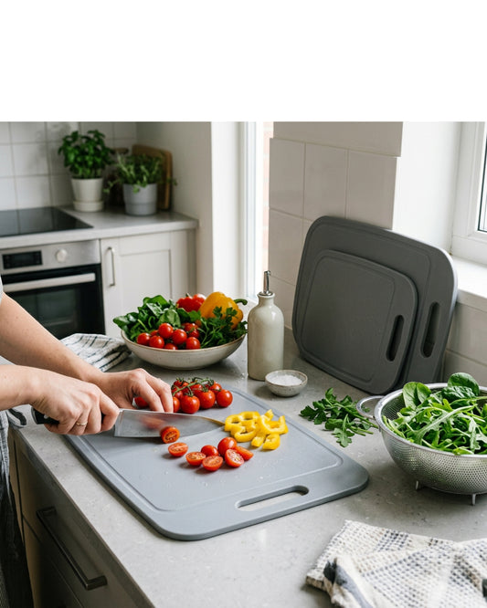 Tracse Plastic Cutting Board Set, BPA-Free Kitchen Chopping Boards, Gray, 3 Pack