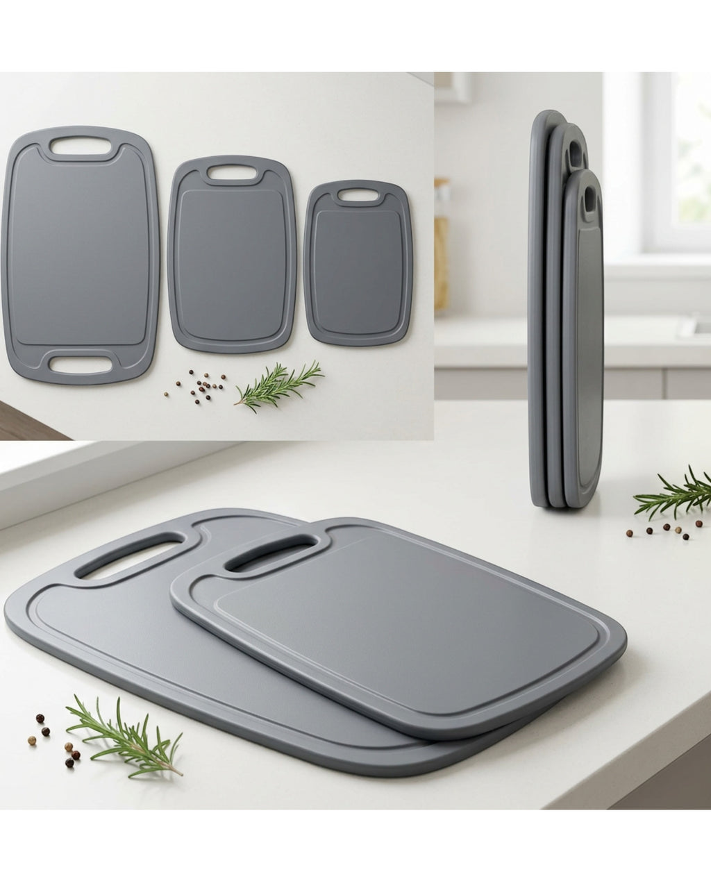 Tracse Plastic Cutting Board Set Gray 3 Pack