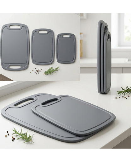 Tracse Plastic Cutting Board Set, BPA-Free Kitchen Chopping Boards, Gray, 3 Pack