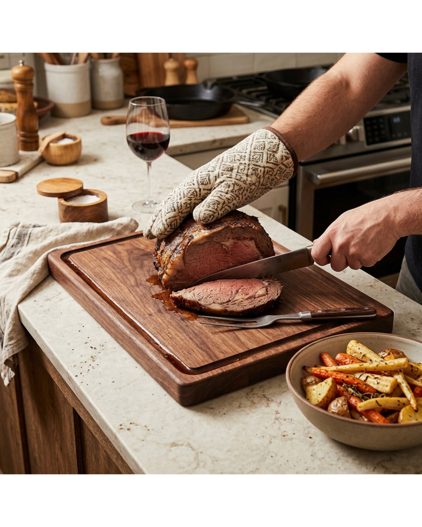 Tracse Natural Walnut Wood Carving Board 17 x 12 in with Deep Juice Groove